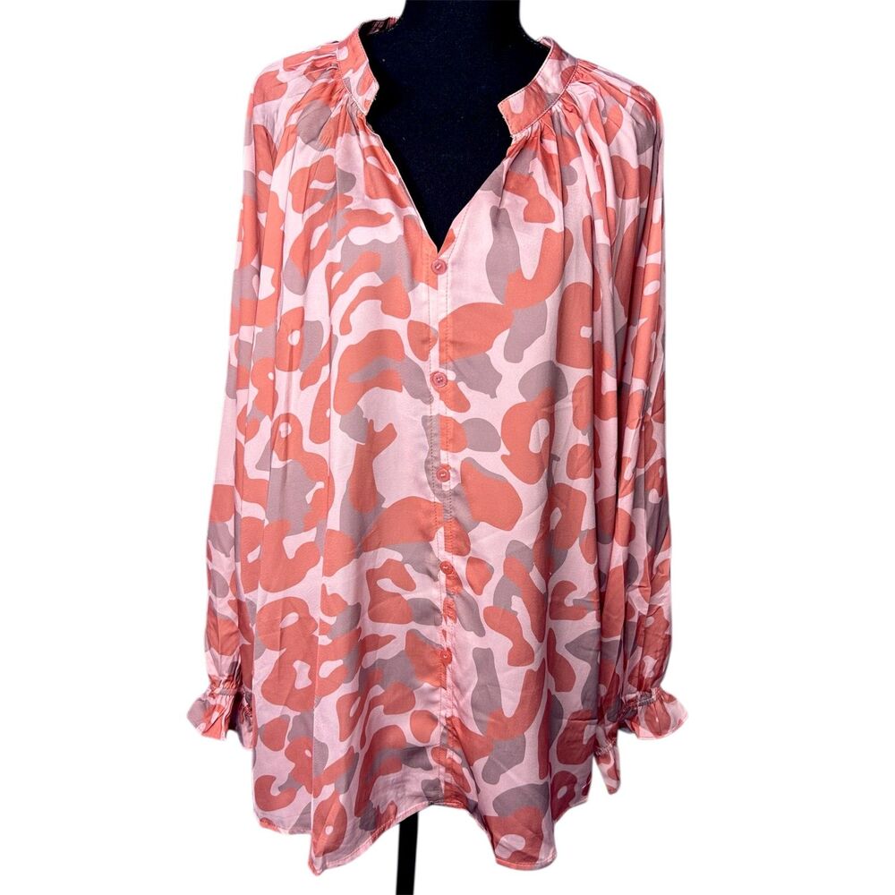Grace+Emma Womens Pink Jungle Queen Leopard Print Top 3XL Flowy Ruffles Coquette